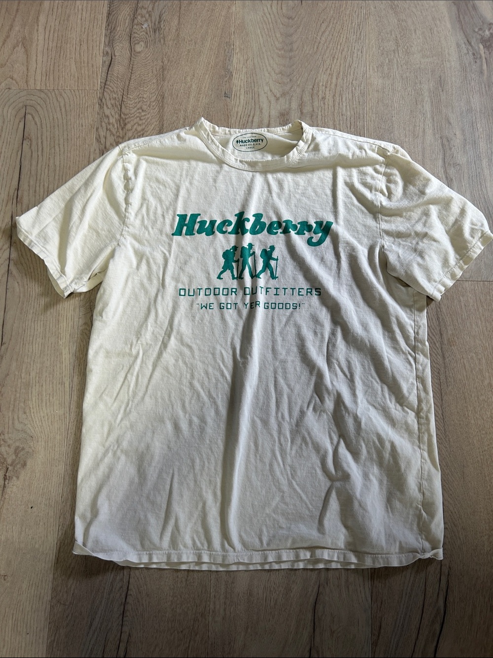 Huckberry Cream Short-Sleeve Tee with Green Logo